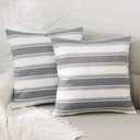 2 Pc 14" x 14" Multi Stripe Small Pillow Case Soft Faux Linen Square Decorative Throw Cushion Cover Pillowcase with Hidden Zipper for Sofa Bed Couch Living Room (Black-white)