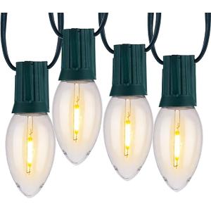 C9 Christmas Lights Outdoor, 25 FT 25 LED Vintage Warm White C9 String Lights Connectable for Christmas Tree Roofline Patio Garden Backyard Holiday Party Indoor Outdoor Decoration, Green Wire
