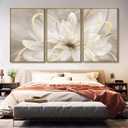SOUGUAN Living Room Decor White Flower Artwork Gold Canvas Wall Art Abstract Line Painting for Bedroom Kitchen Dining Room Home Wall Decor 26"x40"x 3 Pieces