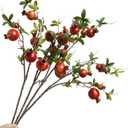 Forlaoers 4pcs 31" Tall Red Berries Pomegranate Faux Plants Stem Fake Tree Branches with Fruits Leaves Artificial Flowers for Outdoors Home Decor Office Fall Wedding Engagement Party Decorations