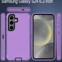 for Samsung Galaxy S24 Case, with Screen Protector, Port Protection, Full-Body Non-Slip Silicone Rubber Covered, 3-Layer Combo Drop-Proof Cover Phone Case for S24 5G(2024), Black/Purple