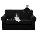 U-NICE HOME 3 Pieces Stretch Loveseat Couch Cover Sofa Cover Washable Sofa Slipcover with Individual Seat Cushion for 2 Cushion Couch Sofa Pet Friendly(Loveseat, Black)