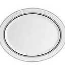 Sur La Table - 14 Inch Ceramic Oval Serving Platter with Black Bands - White