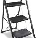 YSSOA 3 Step Ladder, Folding Step Stool with Wide Anti-Slip Pedal, 330 lbs Sturdy Steel Ladder, Convenient Handgrip, Lightweight, Portable Steel Step Stool, Black (HILADDFOLD3B)