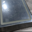 HOMCOM Farmhouse Vanity Desk with Mirror, LED Lights Makeup Vanity Table with 42 Inch Glass Tabletop, Cushioned Stool, Drawers & Shelves & Cabinet, Rustic Dressing Table Set for Bedroom, Gray