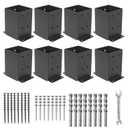 AXWHYS 44 Post Base 8 Pcs, (Inner Size 3.6"x3.6") Post Brackets, Heavy Duty Black Metal Powder-Coated Thick Steel Post Anchor Outdoor for Support Deck Base Plate Pergola Brackets Fence Kit