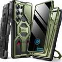 TONGATE Magnetic Stand for Samsung Galaxy S25 Ultra Case with Privacy Screen Protector, [Compatible with Magsafe] [Military Drop Protection] S25 Ultra Case with Camera Cover & Belt Clip, Green Privacy