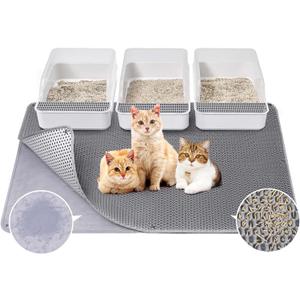 Fostanfly Cat Litter Mat - Extra Large XL 45"x 27" Cat Litter Trapping Mat, Machine Washable Double Layer Design, Urine & Waterproof for Kitty- Easy Clean for Floor