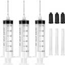 3 Pack 60ml Syringe with Needle 16G 1.5 and Cap, Luer Lock Syringes with Cap for Fluid Suction Injector, Drawing Oil, Fluid, Water, Lab