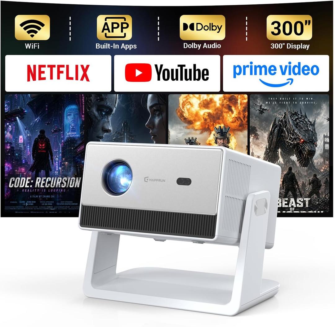 HAPPRUN Portable Smart Mini Projector with WiFi and Bluetooth 4K Decoding