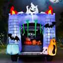 Joiedomi 6 ft Halloween Inflatable Outdoor Decorations, Trunk or Treat Car Decorations, Halloween Blow Ups Haunted Castle with Buildin LEDs, Inflatable Pumpkin and Ghost for Outside Decor