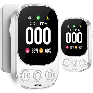 3in1 Plug in Carbon Monoxide Detectors Plug&Play CO Temp Humidity with 2.1'' HD Screen & Indicator 85dB Alarm for Home Hotel RV (2-Pack, White)