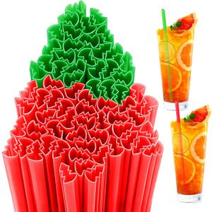 Potchen 60 Pcs Christmas Tree Shaped Plastic Straws Disposable Drinking Straw Bulk for Cocktail Xmas Party Birthday Party Supplies (Red,Green)