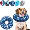 SCENEREAL Dog Cone Alternative After Surgery Donut Collar, Soft Pet Recovery Pillow Collar for Dogs, Inflatable Adjustable Neck Collars to Prevent Licking, Bone and Paw Print E-Collars (Blue) M