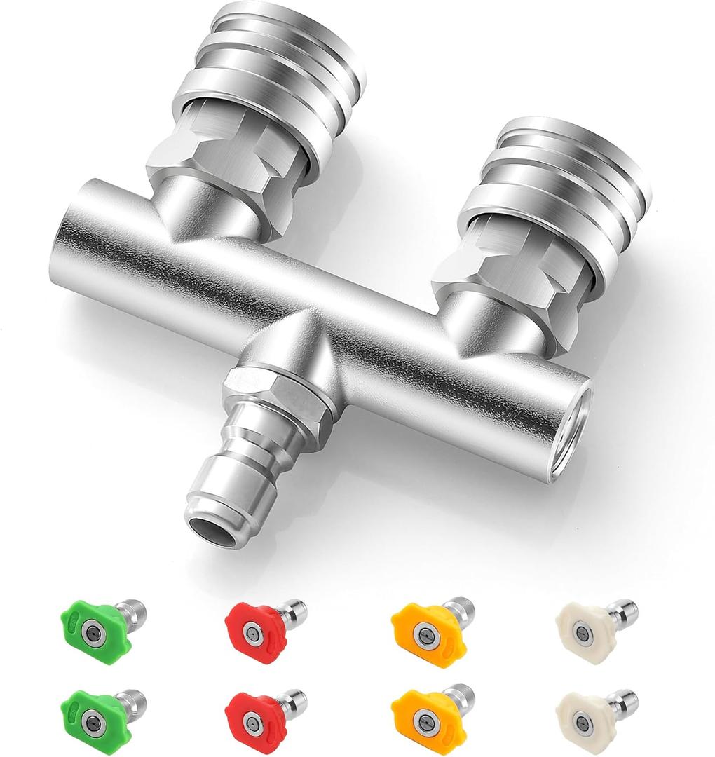 Dual Pressure Washer Tips, 2-in-1 Pressure Washing Nozzle Tips, Power Washer Dual Nozzles with 8PCS Power Washing Spray Nozzle (0, 15, 25, 40 Degree), 1/4" Quick Connect, 5000 PSI