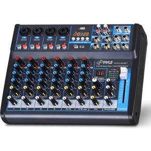 Pyle Professional Audio Mixer Sound Board Console Desk System Interface 8 Channel Digital USB Bluetooth MP3 Computer Input 48V Phantom Power Stereo DJ Studio FX 16Bit DSP Processor Pyle PMXU83BT, Black