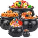 5 Pcs (12.8",9.8, 7.6, 5.7, 2.7) Large Halloween Cauldron, Black Plastic Witch Cauldron Bowl, Cauldrons Pot Candy Bucket for Halloween & St. Patricks Day Party Favors Decor