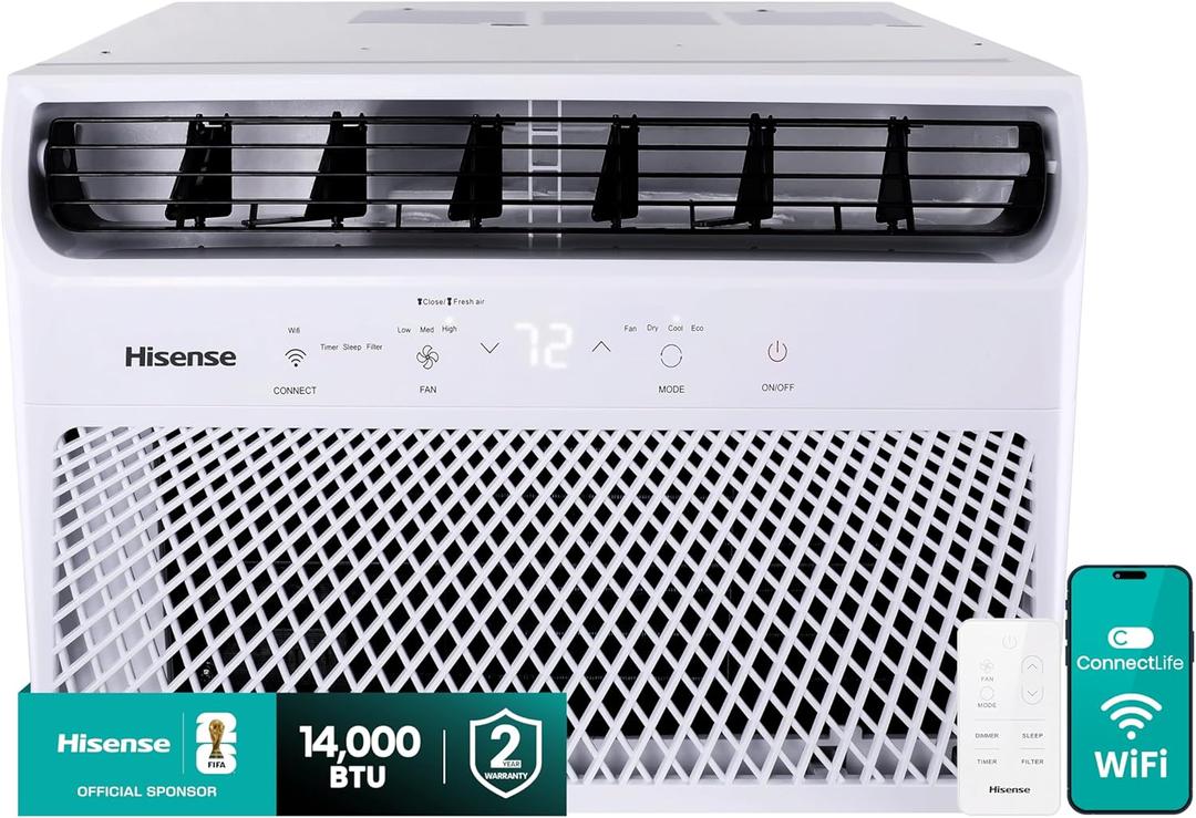 Hisense 14,000 BTU Smart Window Air Conditioner, 3 modes (Cooling, Fan, Dehumidifier), Easy Installation, Ultra Quiet, 