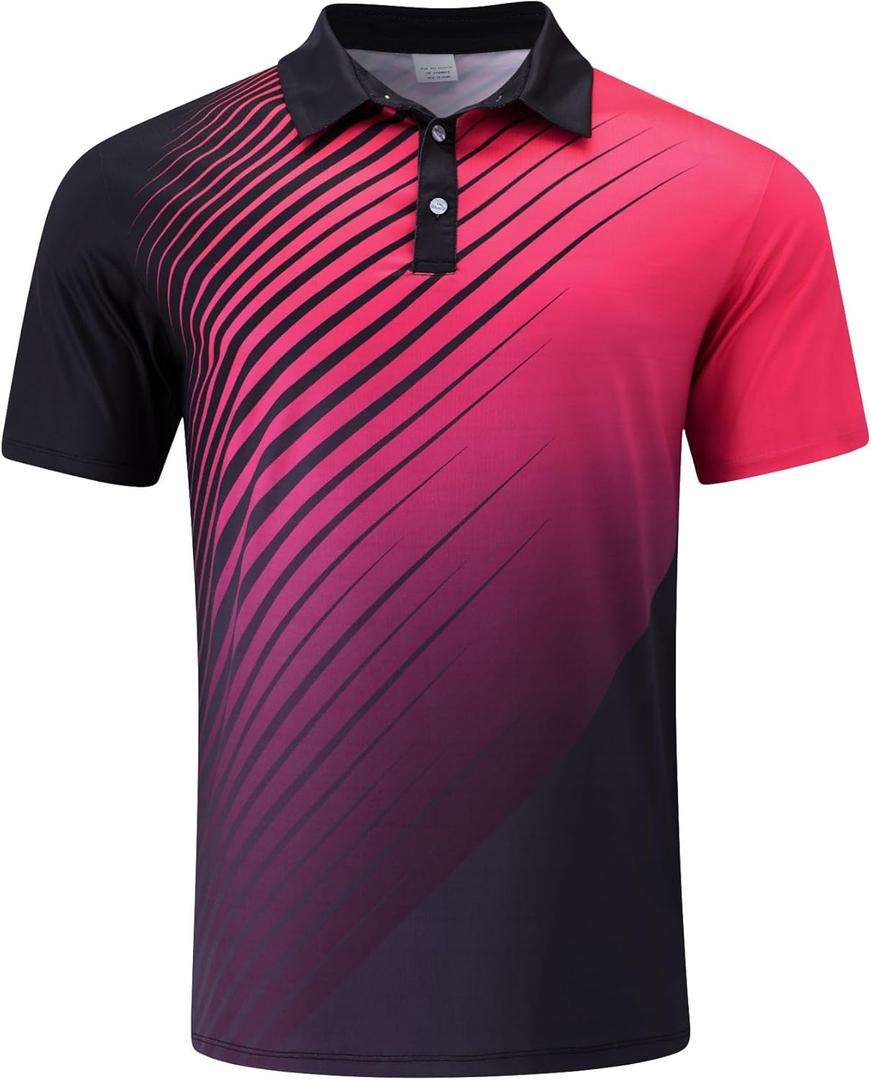 Mens Golf Shirts Short Sleeve Dry Fit Athletic Moisture Wicking Golf Polo Performance Printed Collared Polos (M)