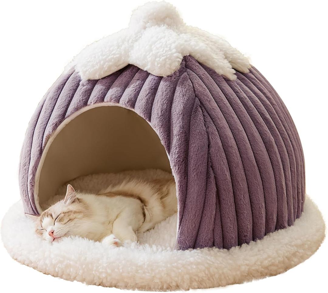 Cat Cave Bed for Indoor Cat - Cat Cave Beds with Machine Washable Slip Resistant Bottom,Kitten Bed,Pumpkin Cat Beds (Medium, grey)