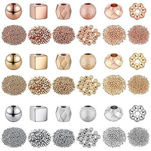 Hicarer 3660 Pieces Assorted Spacer Beads Faceted Rondelle Cube Square Column Flower Frosted Round Ball Loose Spacer Beads Jewelry Charms for Jewelry Making DIY, 3 Colors, 6 Styles