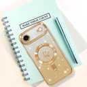 Bonoma Compatible with iPhone Air Case 2025 Support for MagSafe, Plating Heart Glitter Magnetic Case TPU Camera Protection Back Cover for Phone Case -Gold