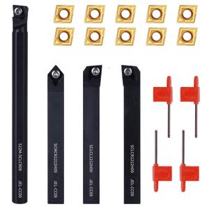 1/2" 12mm Indexable Lathe Turning Tool 14Pcs Kit- 4Pcs Metal Lathe Tools Holder Set with 10Pcs CCMT09T304 Carbide Insert for Turning S12M-SCLCR09/SCMCN1212H09/SCLCL1212H09/SCLCR1212H09