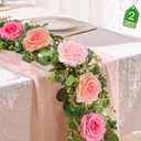 Livole 2Pcs 13 Ft Artificial Flower Garlands Real Touch Fake Floral Silk Pink Rose Garland Hanging Vine for Wedding Table Centerpieces Party Arch Ceremony Garlands Backdrop Decor