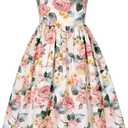 Girls Dress Casual Clothes Above Knee Floral Printed Dresses Backless Summer Dresses (10 -11 Years)