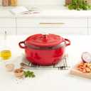 Lodge Essential Enamel Cast Iron Dutch Oven with Lid 7.5 Quart - Oven-Safe Enamel Cookware up to 500 F - Heat-Retaining Braising & Roasting Pot - Non-Toxic Cookware - Island Spice Red