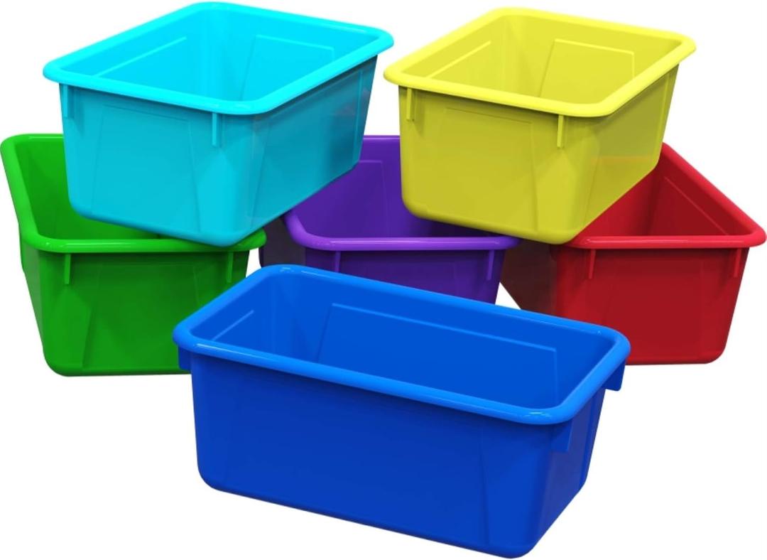 Storex 62414U05C Small Cubby Bin, Plastic Storage Container Fits Classroom Cubbies, Pack of 5, 12.2" x 7.8" x 1" (Assorted colors)