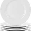 bestone 8 Inch Porcelain White Salad Plates Set, Porcelain Dessert/Salad Plate Classic Round with Wide Rim, Lead-Free, Dishwasher, Microwave, Freezer, Oven Safe, for Everyday Use-Set of 6