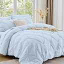 Sasttie Queen Comforter Set, 7-Piece Bed in a Bag, Pintuck Bedding Sets for All Season, Includes Comforter, Flat Sheet, Fitted Sheet, Pillowcases and Pillowshams, Light Blue