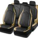 Skechers Memory Foam Car Seat Covers, Leather High Back Seat Covers Quilting Design,Waterproof Sports Car Seat Covers Full Sets,Airbag Compatible, Universal Fit for Most Cars, SUVs,Trucks,Beige