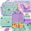 Fimibuke Bento Lunch Box for Kids with Thermos, 32OZ Snack Lunch Container with 3 Compartments, Insulated Lunch Bag, 12OZ Leakproof Food Jar, Ice Pack Set for Age 3-12 Toddler Teen Girls Boys Daycare (A6.Mermaid)