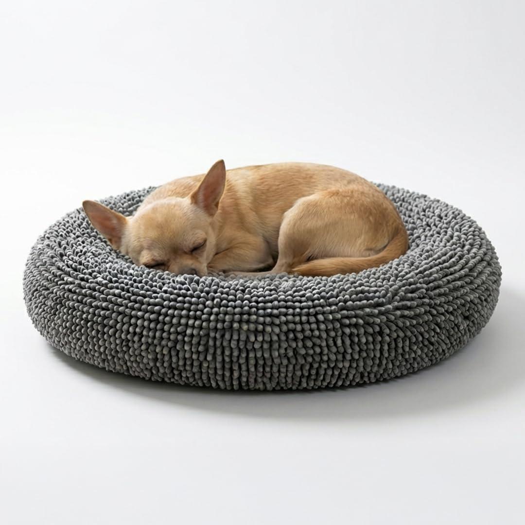 Muddy Mat Cloud K-9 Dog Beds for Small Dogs & Cats, Soft & Relaxing Round Dog Bed, Chenille Material, Removable Cover, Washable & Dryer Safe Grey Small(25'x25')