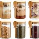 6 Pack Glass Jars with Bamboo Lids and Spoons for Loose Leaf Tea Storage, 17 OZ Overnight Oat Container with Lid and Scoop, Glass Canister Set as Tea Container for Loose Leaf Tea Holder