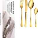 Silverware Flatware Cutlery Set, Stainless Steel Tableware Set With Four Main Pieces, Simple Box, Cutlery, Fork And Spoon Set(Color:Gold), 6 of each