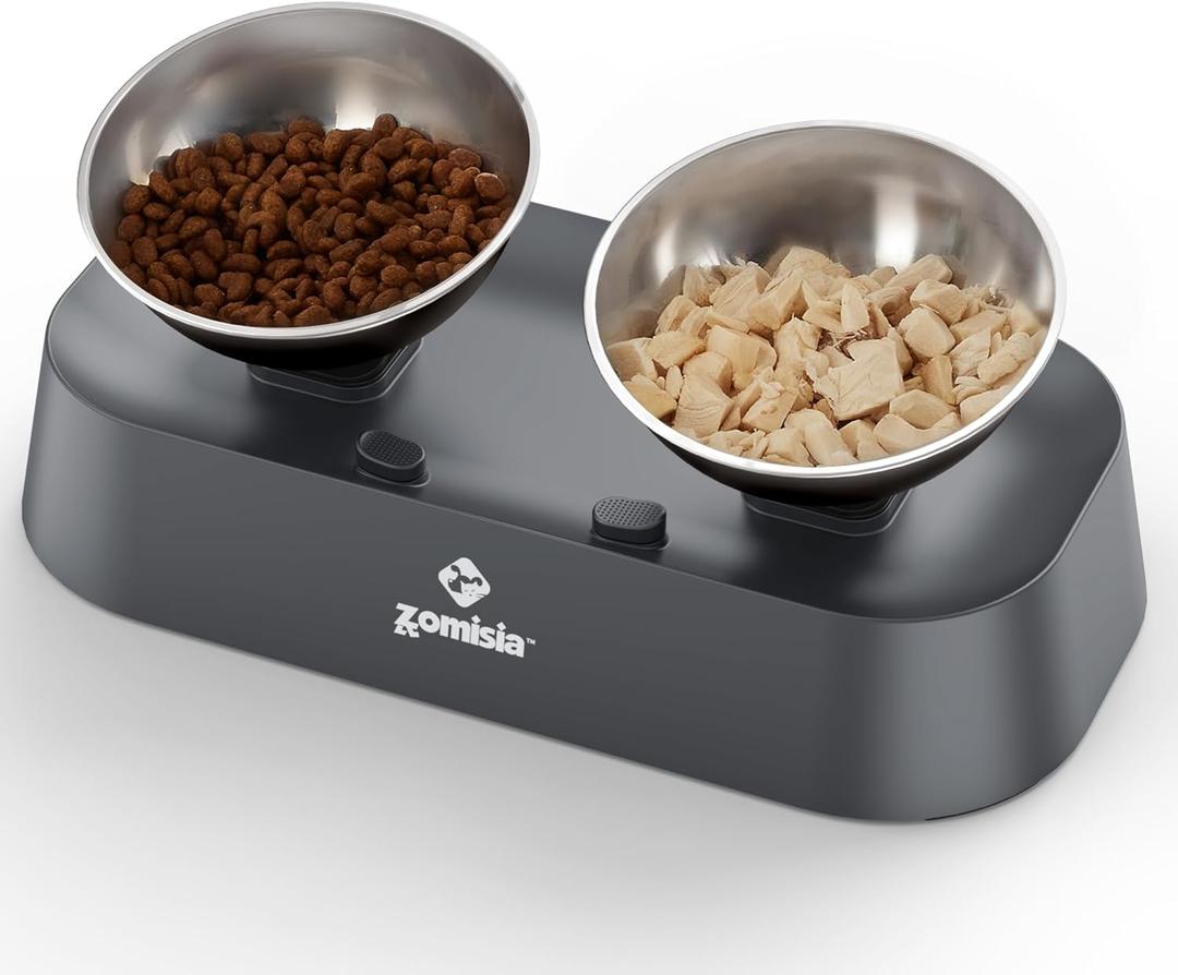 ZOMISIA Raised Cat Food and Water Bowls with 3 Height for Indoor Cats, 15° Tilted in Both Ways Elevated Base Anti Vomiting Cat Dishes, Anti Spill for Puppies