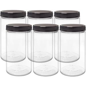 ljdeals 32 oz Clear Plastic Jars with Lids, Storage Containers, Wide Mouth PET Mason Jars, Pack of 6, BPA Free, Food Safe, Made in USA