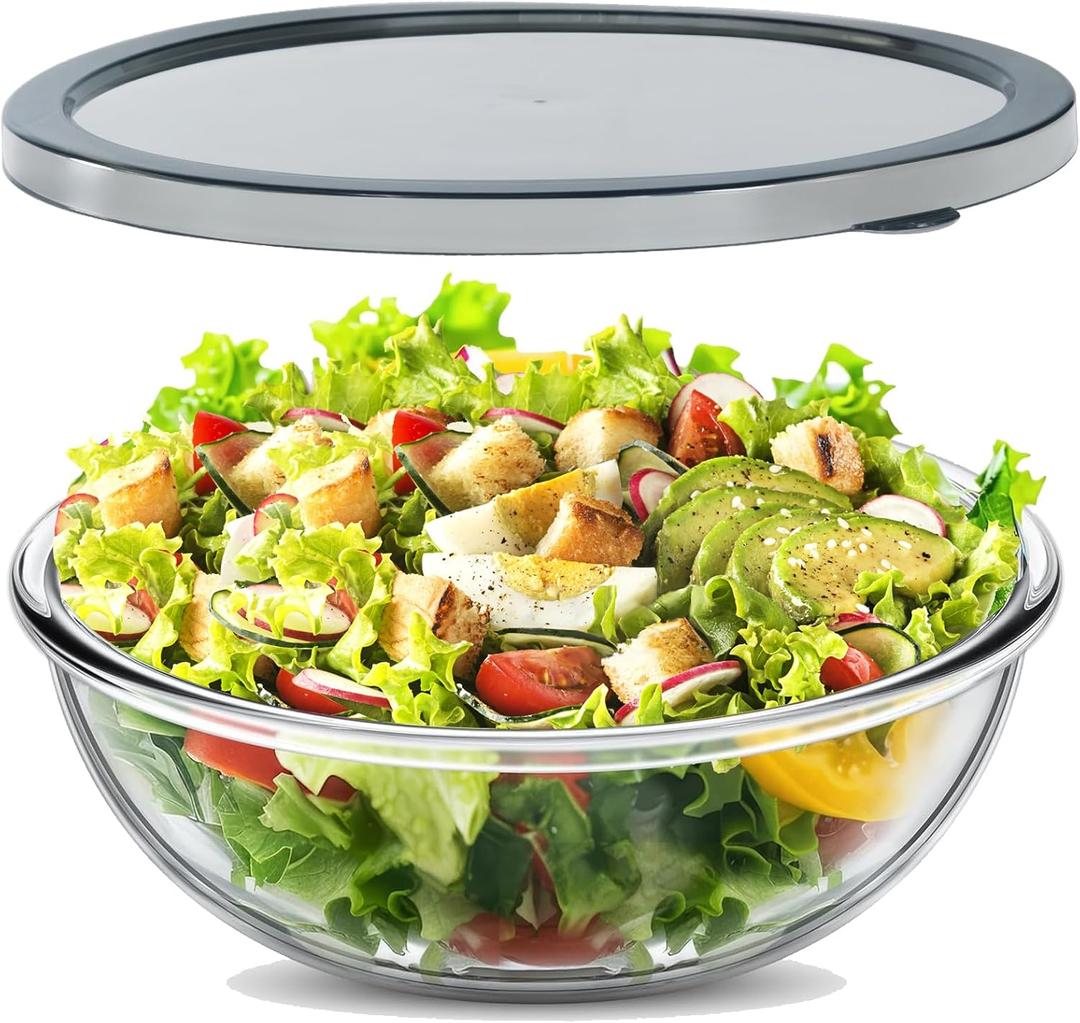 6.2QT Large Glass Mixing Bowl with Lid, Clear Glass Salad Cooking Bowls for Sourdough, Salad and Storage Prepping and Baking Food Storage Set