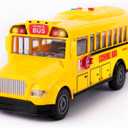 ArtCreativity Yellow School Bus Toy with Flashing Lights & Sound, Friction Powered 1/16 Scale School Bus Toy for Kids with 4 Sounds & Lights, Back & Side Doors Open, Easter Gifts for Kids Ages 3+