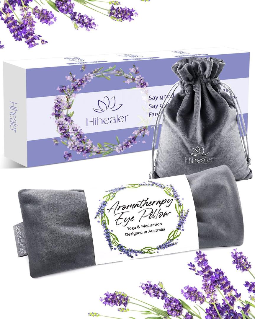 Lavender Eye Pillow for Relaxation, Yoga, Sleep  Weighted Eye Mask for Headache, Sinus, Aromatherapy Moist Heat Compress, Meditation Accessory, Relaxation Gift for Women (Grey)
