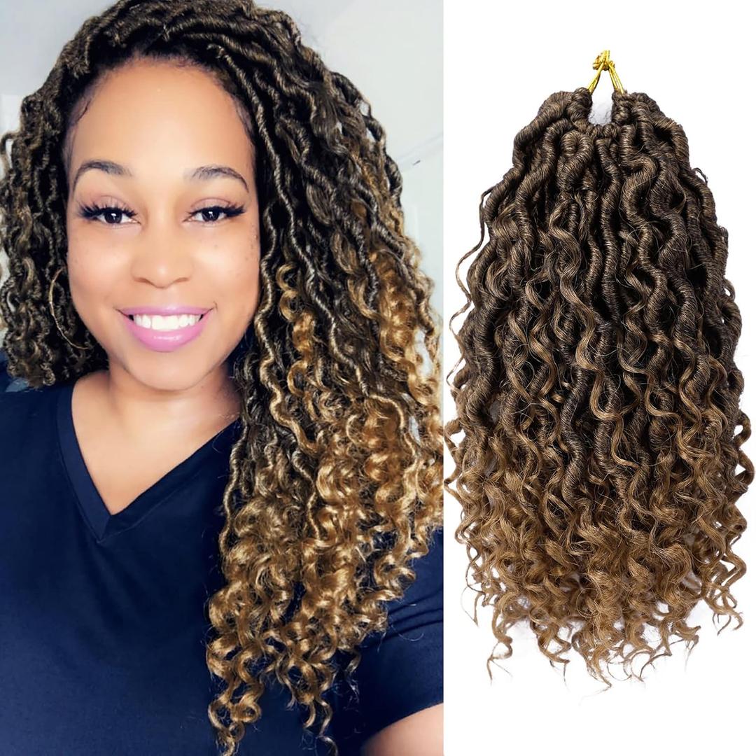 Goddess Locs Crochet Hair 10 Inch 7 Packs Ombre Boho Faux Locs Crochet Hair for Black Women Pre Looped Crochet Locs with Curly Ends (1B/27)