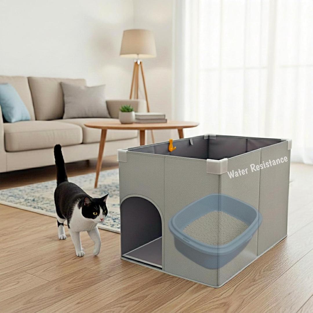 Dog Proof Cat Litter Box Enclosure, Open Top High Side, Less-Mess Extra Large Water Resistance Splash Guard for Pet Litter Pan, Scratch Proof Cover for Cat Litter Boxes