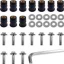 UGSHY 11 PCS Motorcycle Windshield Bolts Screws Kit, 5MM Durable Matal Vehicle Screw Fasteners Accessories with Installation Tool, Universal Waterproof Windshield Screws Replacement (Silver)