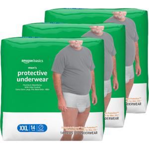 Amazon Basics Maximum Absorbency Incontinence Underwear for Men with Leak Protection, Bladder Leak Control, 2X-Large, 42 Count (3 Packs of 14)