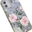Magnetic Case for iPhone 12/12 Pro 6.1" Compatible with MagSafe - Soft TPU, Slim, Shockproof, Protective, Cute Gray Pink Floral & Screen Protector