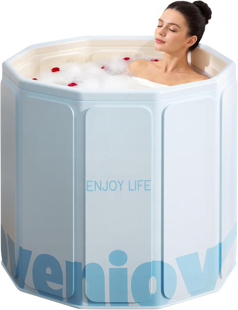 Foldable Portable Bathtub, Hot Ice Bath Tub, Shower Tub Non-Inflatable, Collapsible Bathtub SPA Soaking Tubs for Travel, Camping, Gyms, Home (Blue)