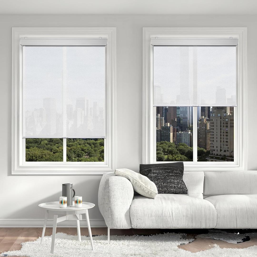 Cordless with Valance Light Filtering Window Shades Pull Down Window Blinds with Thermal Insulated Fabric. Easy to Install. (Maximum Height 80") (White Color) (41" Width)